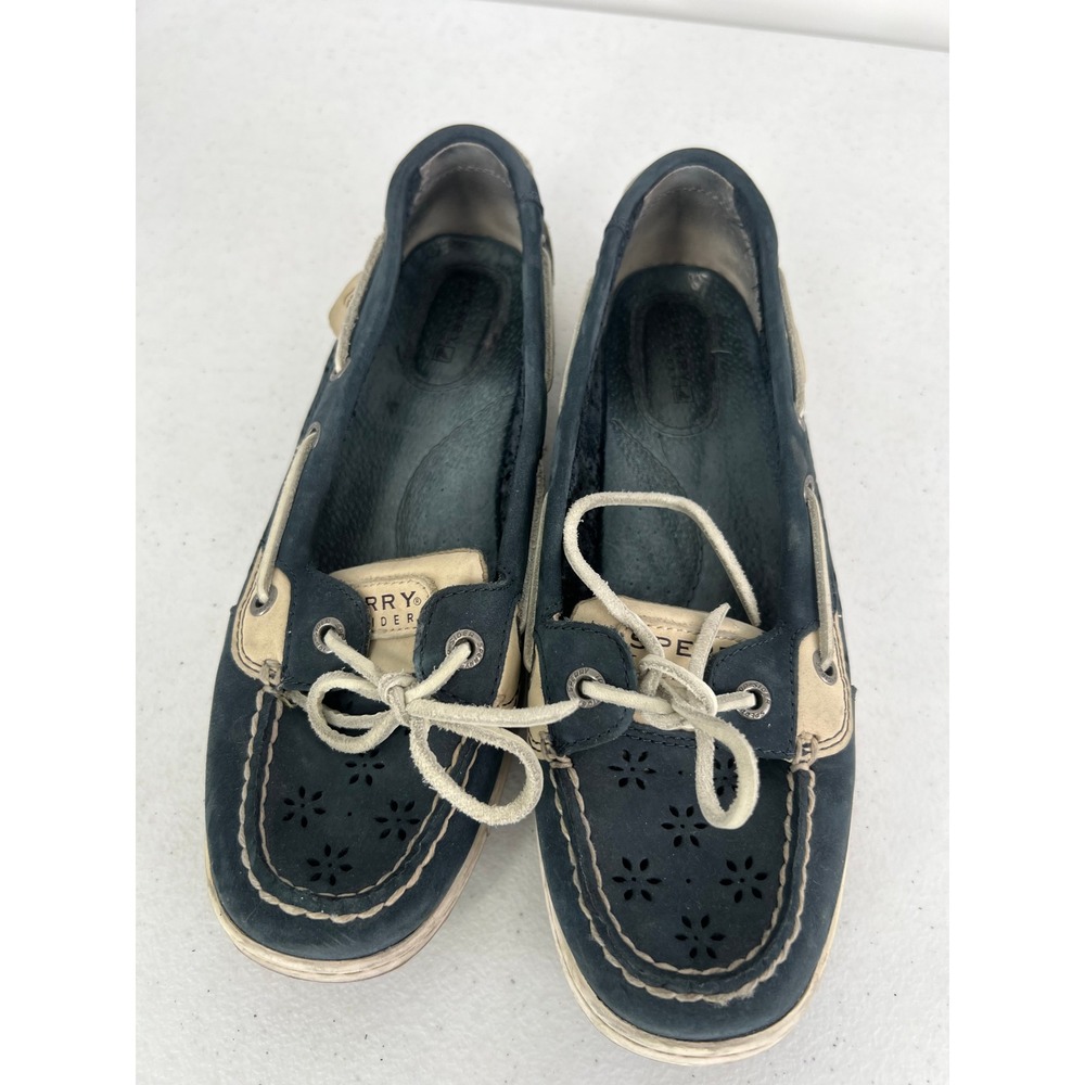 Sperry Top-Sider Womens 8.5M Navy Blue Perforated Leather Boat Shoes 9265919 - Picture 7 of 9